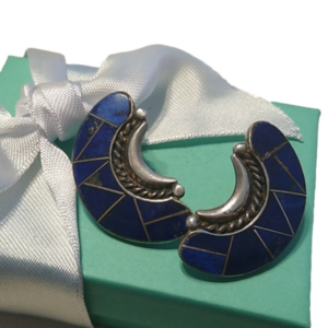 Navajo Crescent Lapis Lazuli Earrings Andrew Johnson AJ Dine Navajo microcut